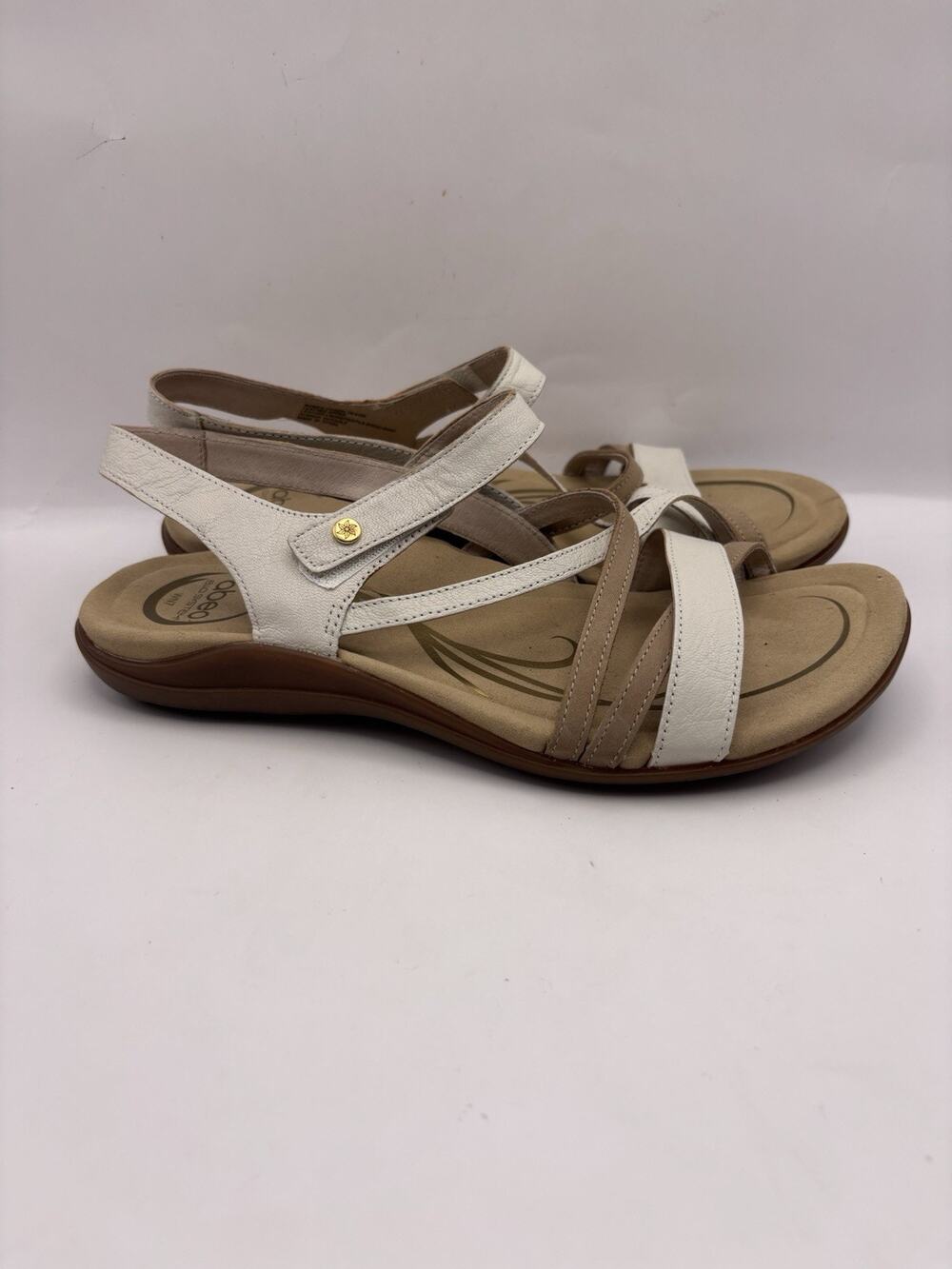 Abeo Brown And White Leather Strappy Sandals Women Size 7 Narrow